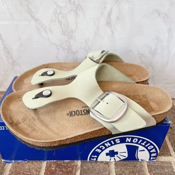 Birkenstock Gizeh Big Buckle Thong Sandal Faded Lime Leather EU 39 US 8- 8.5 W - Picture 2 of 13